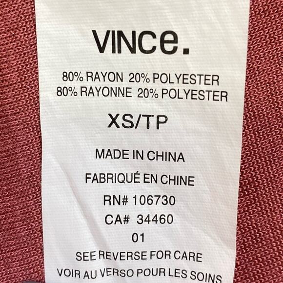 VINCE T-Shirt Rose Pink Colorblock Womens XS Slinky Crewneck Lightweight Jersey - Picture 6 of 7